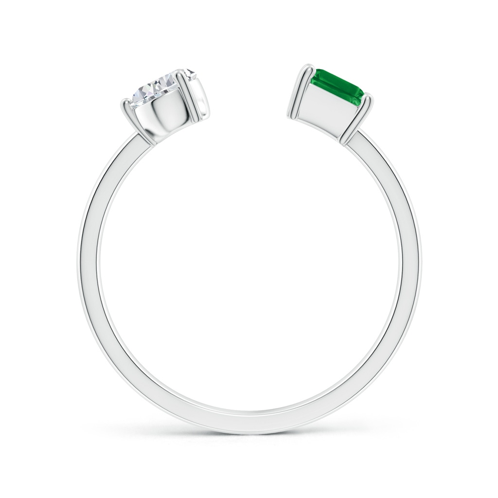 6x4mm AAA Two-Stone Emerald-Cut Emerald & Pear Diamond Open Ring in White Gold - Side 199