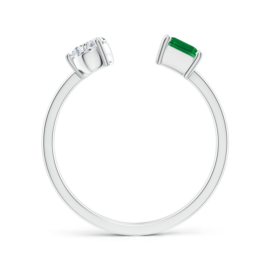 6x4mm AAA Two-Stone Emerald-Cut Emerald & Pear Diamond Open Ring in White Gold Side 199