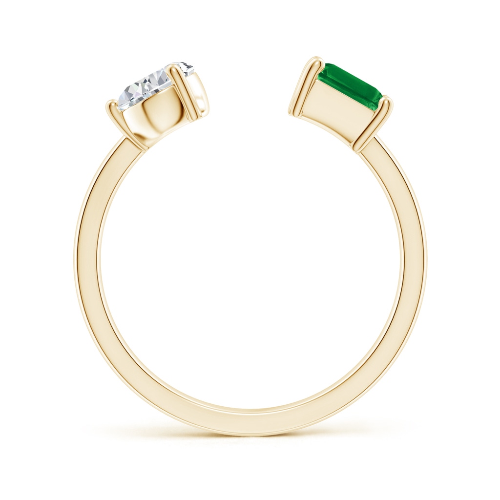 7x5mm AAA Two-Stone Emerald-Cut Emerald & Pear Diamond Open Ring in Yellow Gold Side 199