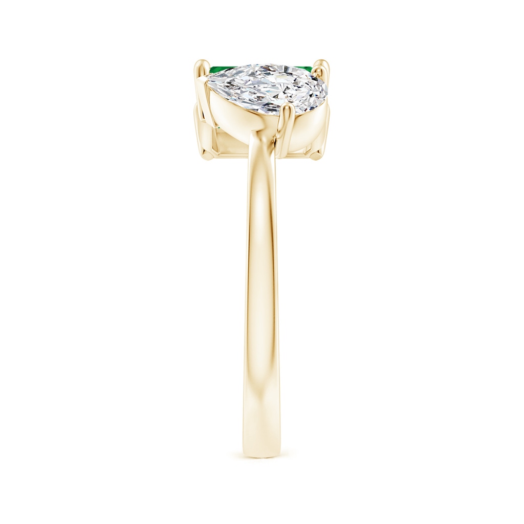 7x5mm AAA Two-Stone Emerald-Cut Emerald & Pear Diamond Open Ring in Yellow Gold Side 299