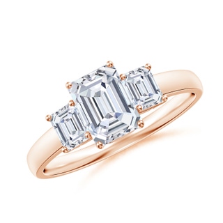 7x5mm GVS2 Emerald-Cut Diamond Three Stone Ring in Rose Gold