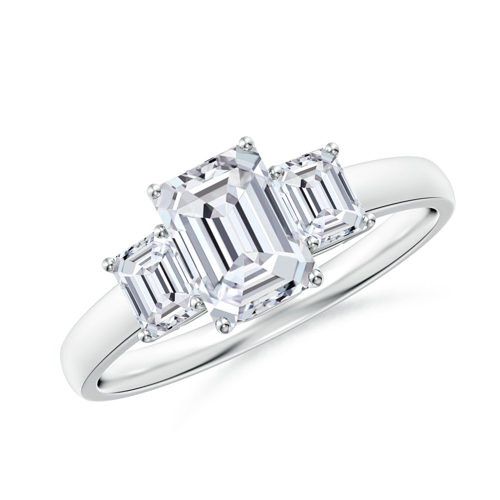 7x5mm HSI2 Emerald-Cut Diamond Three Stone Ring in White Gold 