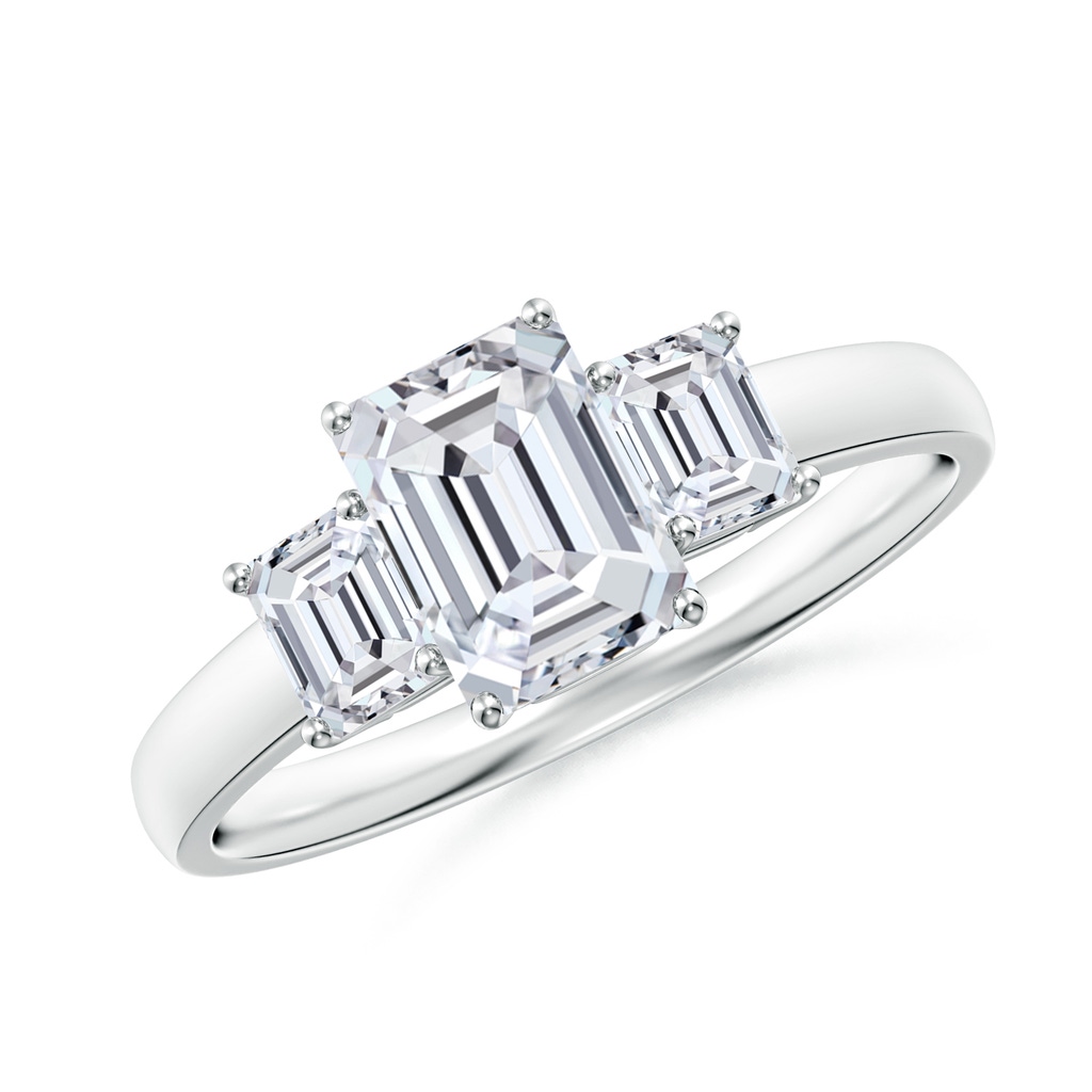 7x5mm HSI2 Emerald-Cut Diamond Three Stone Ring in White Gold