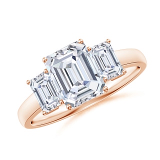 8x6mm GVS2 Emerald-Cut Diamond Three Stone Ring in Rose Gold