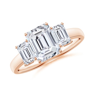 8x6mm HSI2 Emerald-Cut Diamond Three Stone Ring in Rose Gold