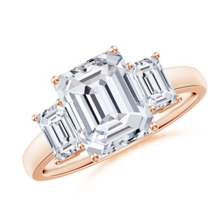 9x7mm HSI2 Emerald-Cut Diamond Three Stone Ring in 10K Rose Gold