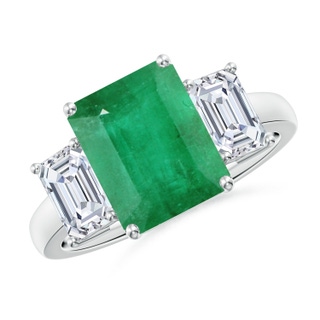 10x8mm A Emerald-Cut Emerald and Diamond Three Stone Ring in P950 Platinum