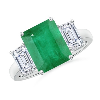 10x8mm A Emerald-Cut Emerald and Diamond Three Stone Ring in S999 Silver