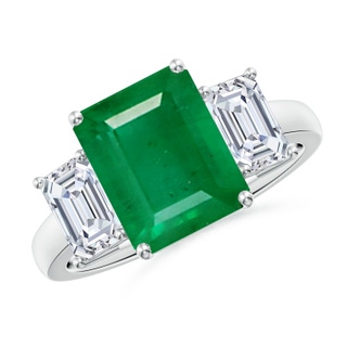 10x8mm AA Emerald-Cut Emerald and Diamond Three Stone Ring in S999 Silver