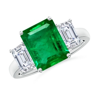 10x8mm AAA Emerald-Cut Emerald and Diamond Three Stone Ring in S999 Silver