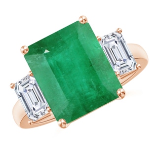 12x10mm A Emerald-Cut Emerald and Diamond Three Stone Ring in Rose Gold