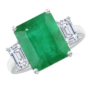 12x10mm A Emerald-Cut Emerald and Diamond Three Stone Ring in S999 Silver