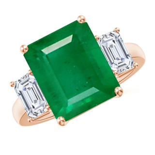 12x10mm AA Emerald-Cut Emerald and Diamond Three Stone Ring in Rose Gold
