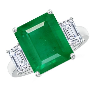 12x10mm AA Emerald-Cut Emerald and Diamond Three Stone Ring in S999 Silver