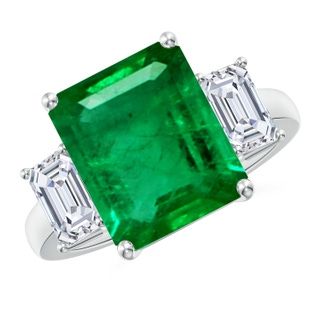 12x10mm AAA Emerald-Cut Emerald and Diamond Three Stone Ring in S999 Silver