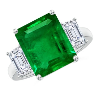 12x10mm AAAA Emerald-Cut Emerald and Diamond Three Stone Ring in P950 Platinum