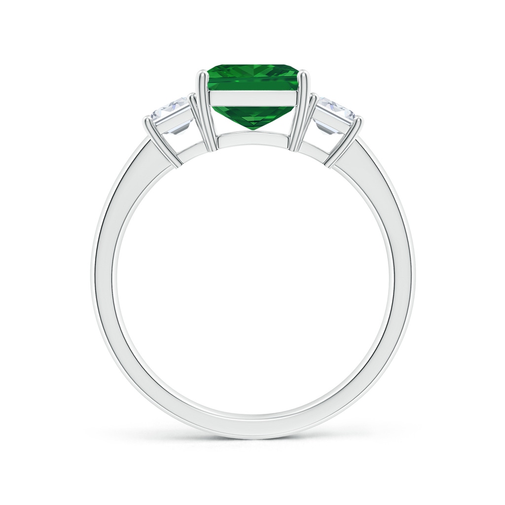 9x7mm AAA Emerald-Cut Emerald and Diamond Three Stone Ring in White Gold Side 199