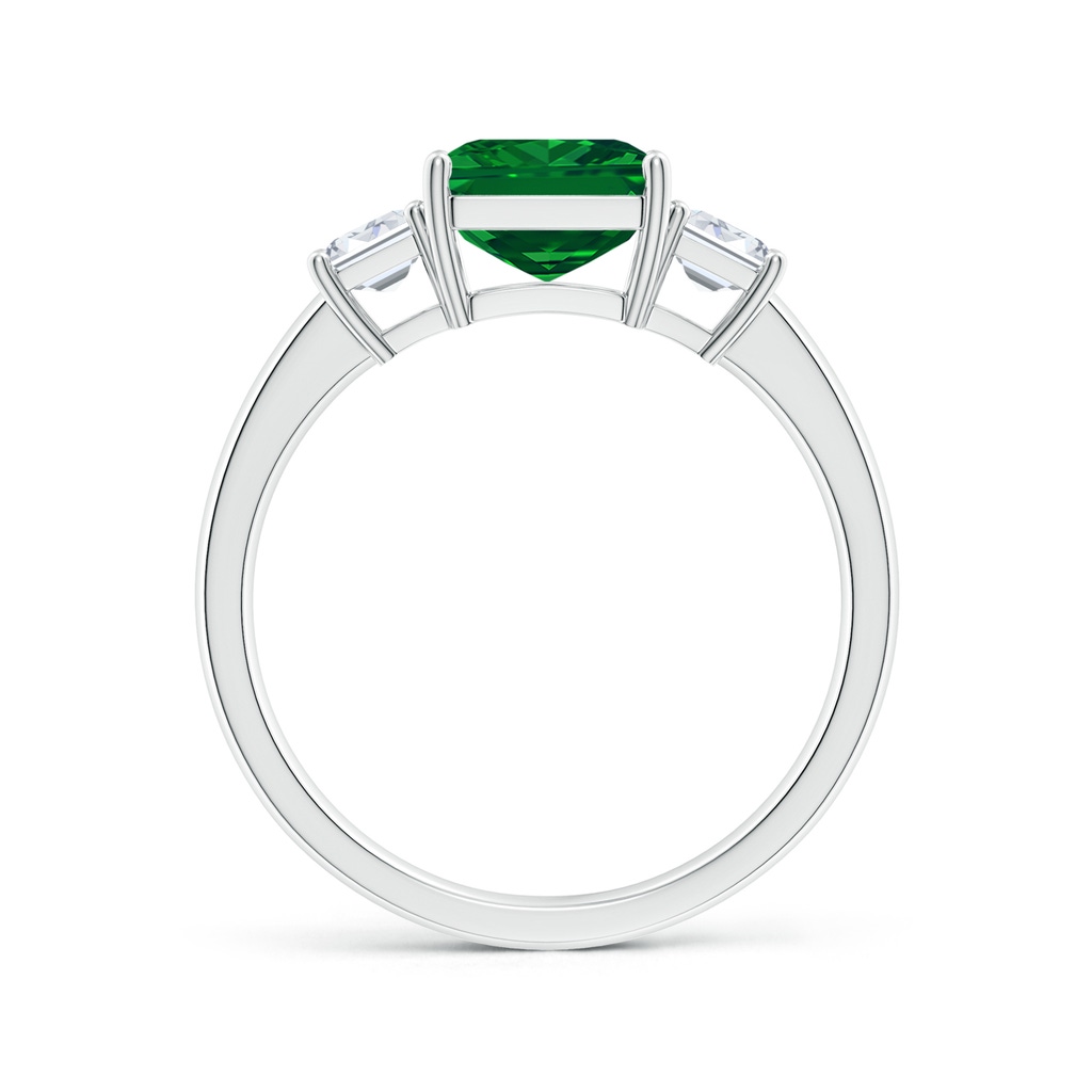 9x7mm AAAA Emerald-Cut Emerald and Diamond Three Stone Ring in P950 Platinum Side 199