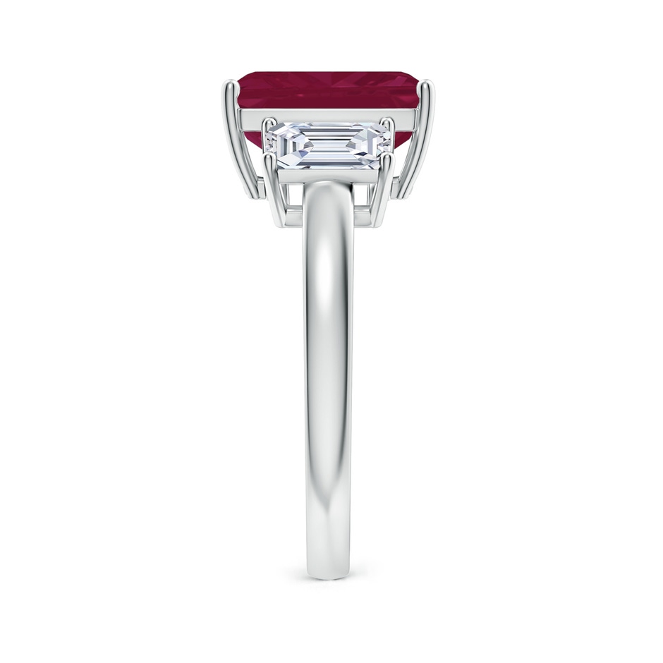 10x8mm A Emerald-Cut Ruby and Diamond Three Stone Ring in White Gold side 299