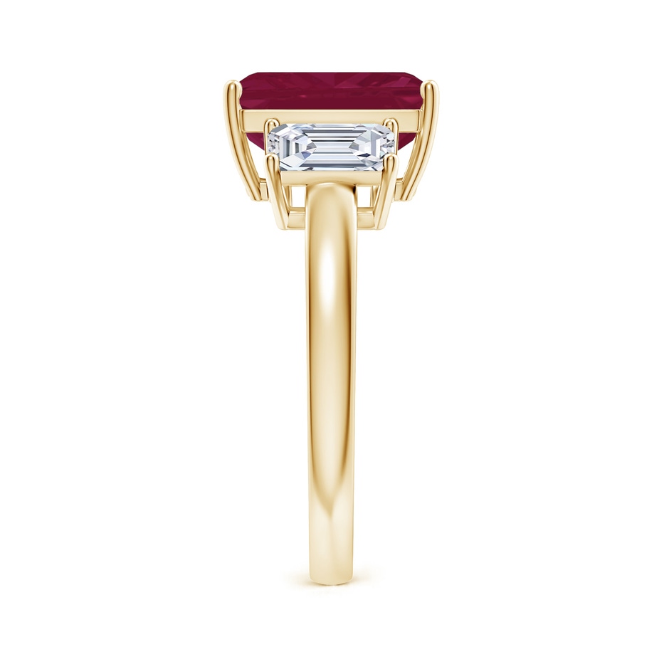 10x8mm A Emerald-Cut Ruby and Diamond Three Stone Ring in Yellow Gold side 299