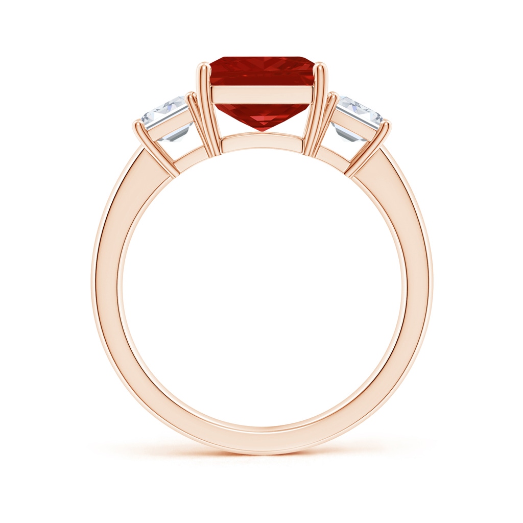 10x8mm AA Emerald-Cut Ruby and Diamond Three Stone Ring in Rose Gold Side 199