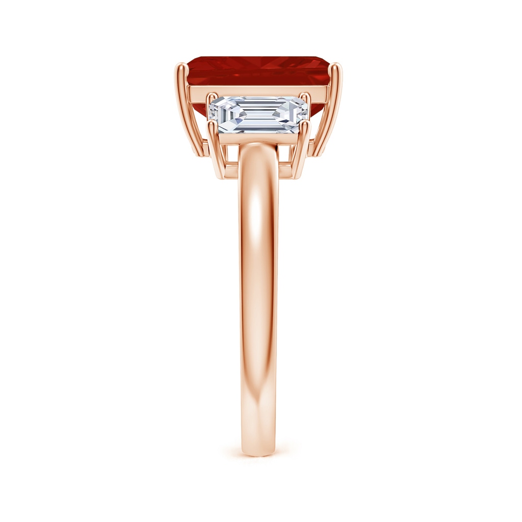 10x8mm AA Emerald-Cut Ruby and Diamond Three Stone Ring in Rose Gold Side 299