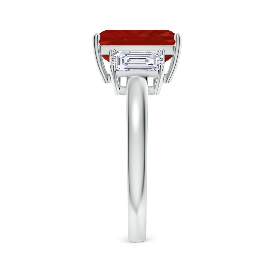 10x8mm AA Emerald-Cut Ruby and Diamond Three Stone Ring in White Gold side 299