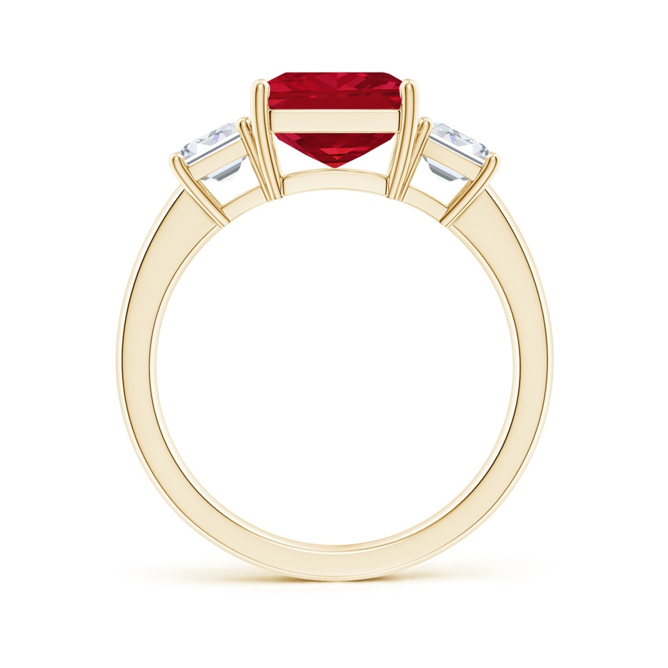 10x8mm AAA Emerald-Cut Ruby and Diamond Three Stone Ring in Yellow Gold side 199