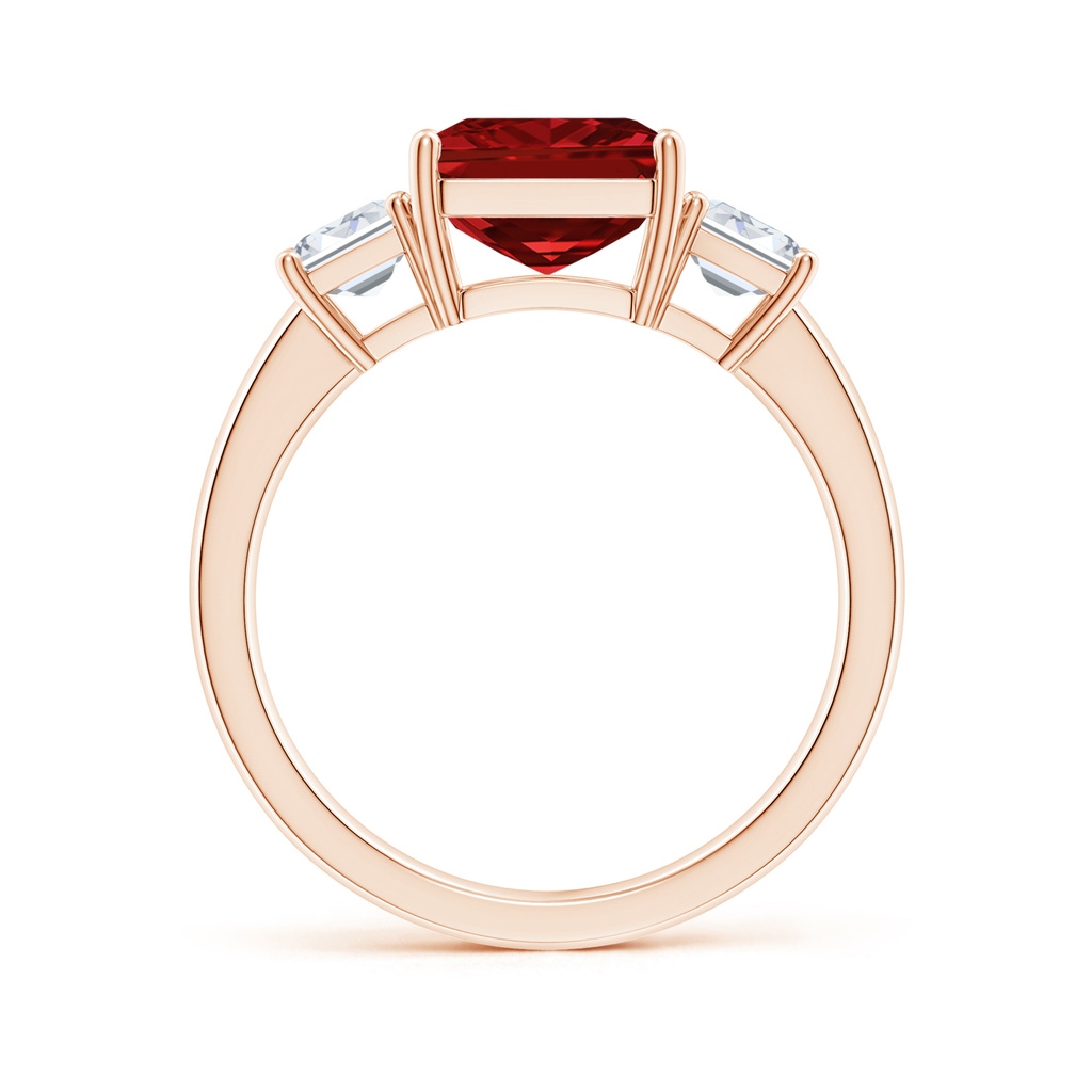 10x8mm AAAA Emerald-Cut Ruby and Diamond Three Stone Ring in Rose Gold - side 199