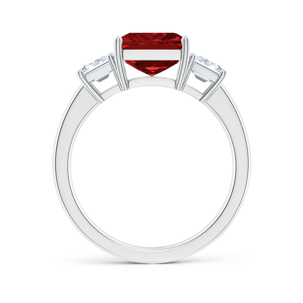 10x8mm AAAA Emerald-Cut Ruby and Diamond Three Stone Ring in S999 Silver Side 199