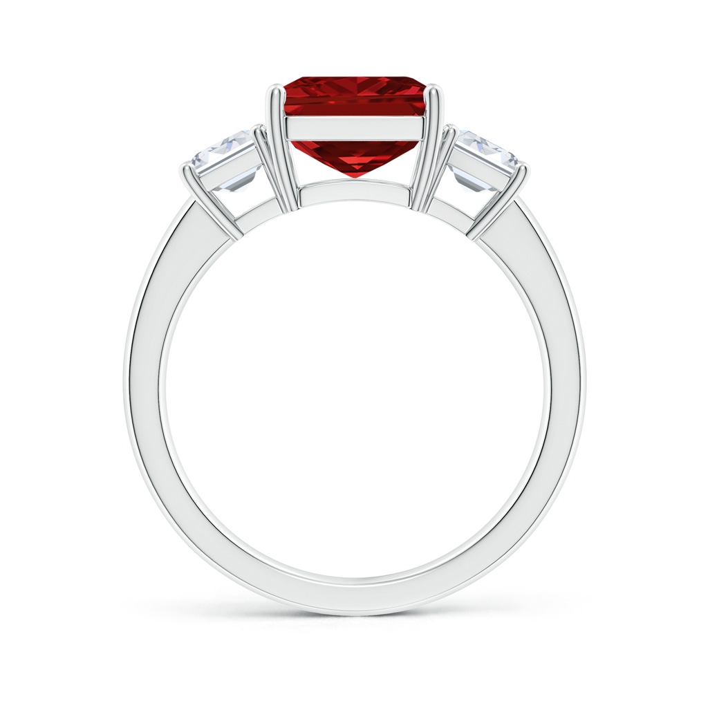 10x8mm AAAA Emerald-Cut Ruby and Diamond Three Stone Ring in S999 Silver - side 199