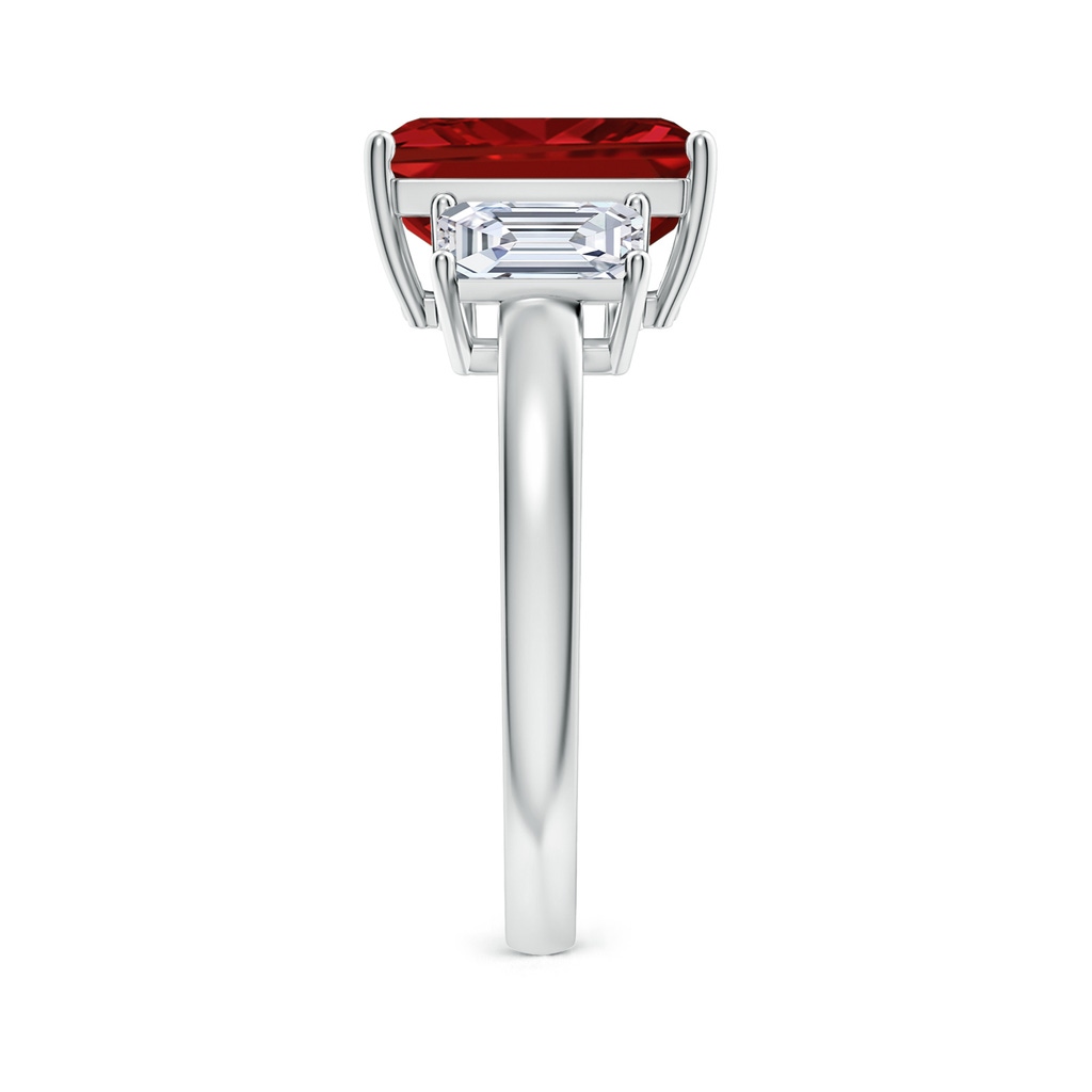 10x8mm AAAA Emerald-Cut Ruby and Diamond Three Stone Ring in S999 Silver Side 299