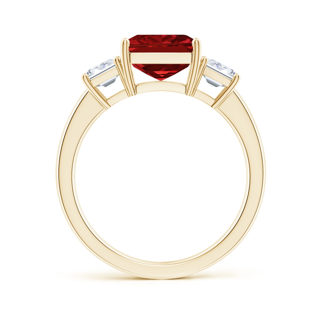 10x8mm AAAA Emerald-Cut Ruby and Diamond Three Stone Ring in Yellow Gold - side 199