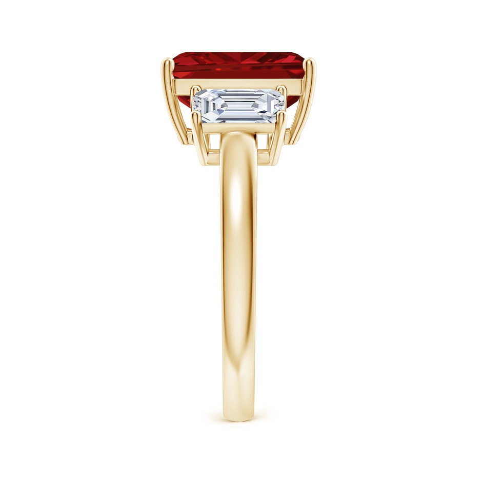 10x8mm AAAA Emerald-Cut Ruby and Diamond Three Stone Ring in Yellow Gold side 299