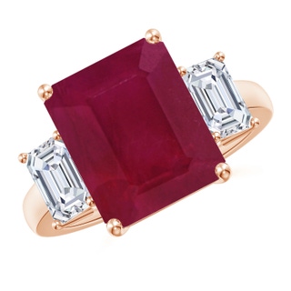 12x10mm A Emerald-Cut Ruby and Diamond Three Stone Ring in Rose Gold