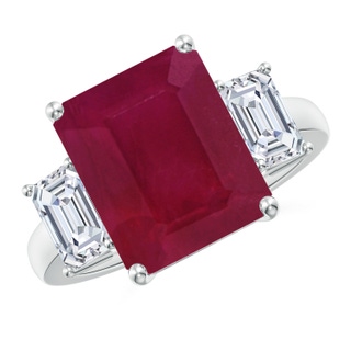 12x10mm A Emerald-Cut Ruby and Diamond Three Stone Ring in S999 Silver