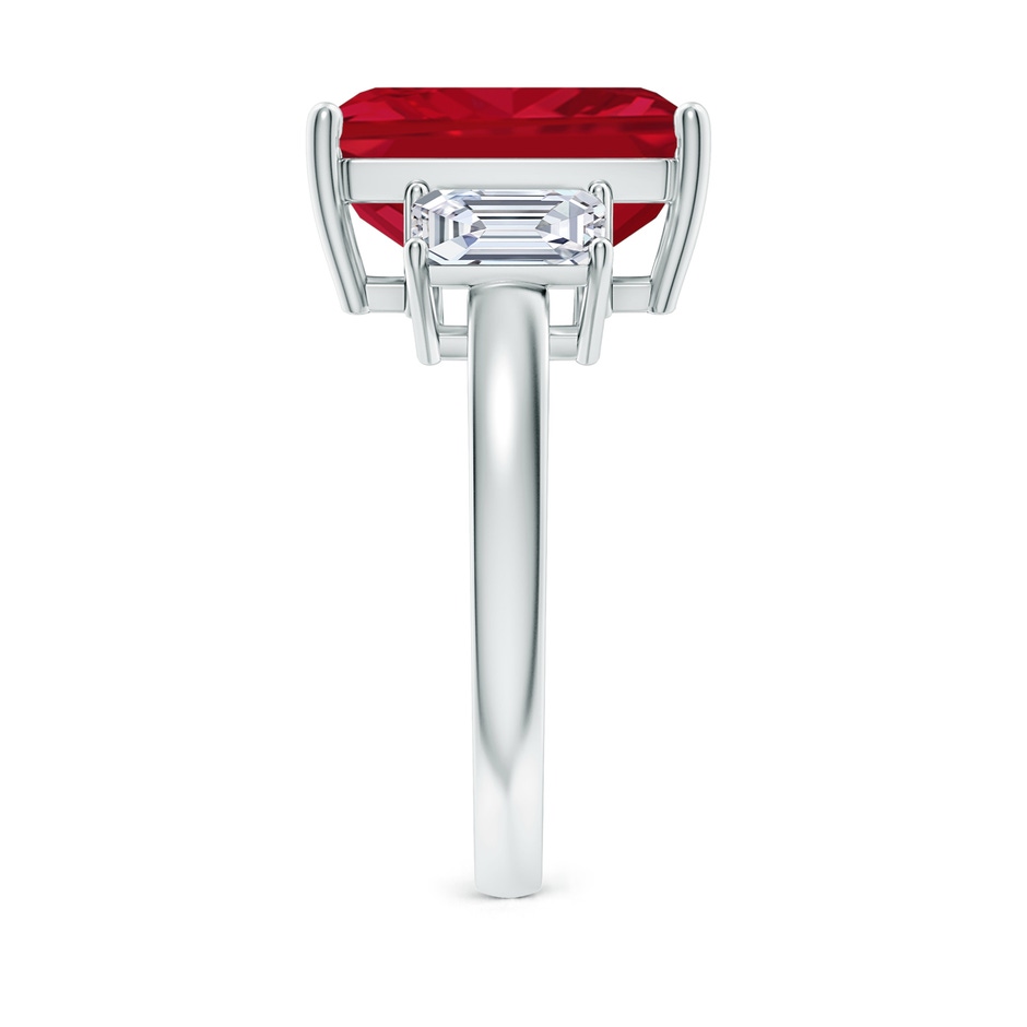 12x10mm AAA Emerald-Cut Ruby and Diamond Three Stone Ring in S999 Silver side 299