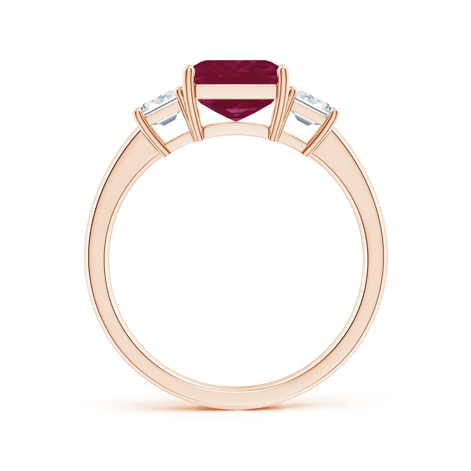 9x7mm A Emerald-Cut Ruby and Diamond Three Stone Ring in Rose Gold side 199