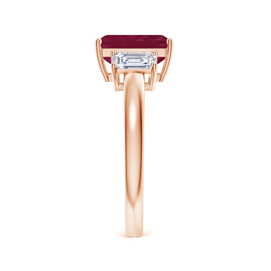9x7mm A Emerald-Cut Ruby and Diamond Three Stone Ring in Rose Gold side 299