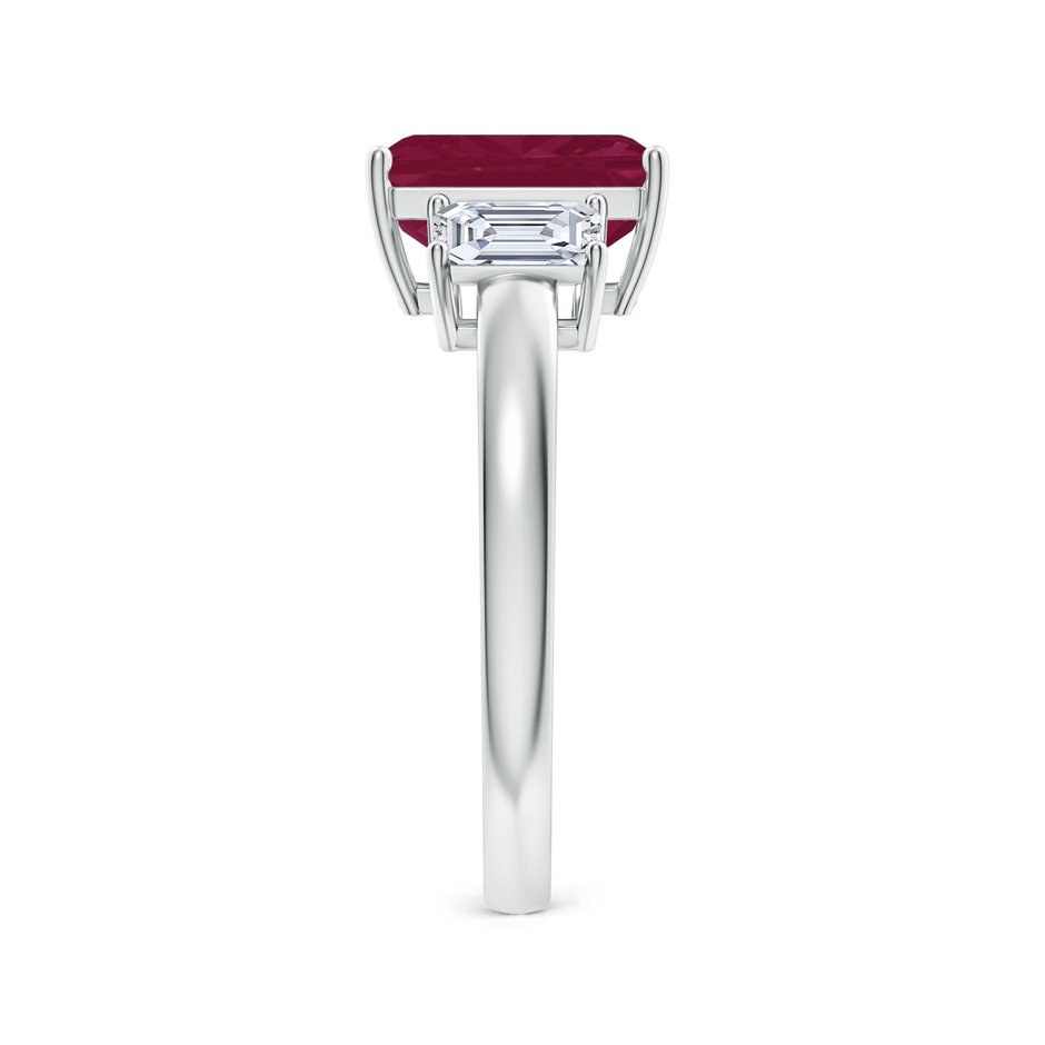 9x7mm A Emerald-Cut Ruby and Diamond Three Stone Ring in White Gold side 299