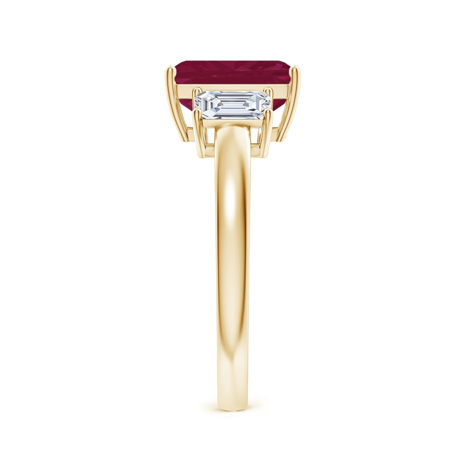 9x7mm A Emerald-Cut Ruby and Diamond Three Stone Ring in Yellow Gold side 299