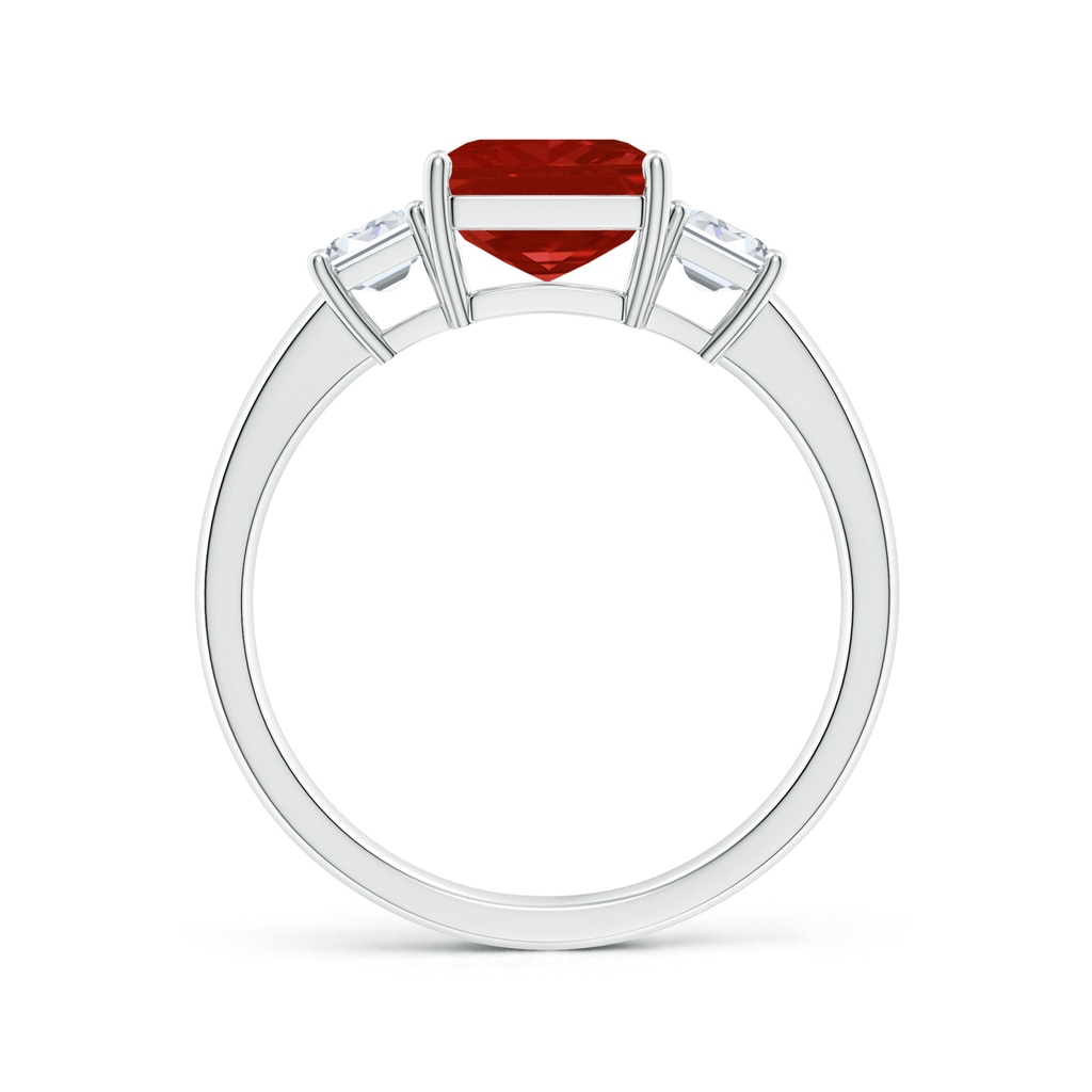 9x7mm AA Emerald-Cut Ruby and Diamond Three Stone Ring in White Gold - side 199