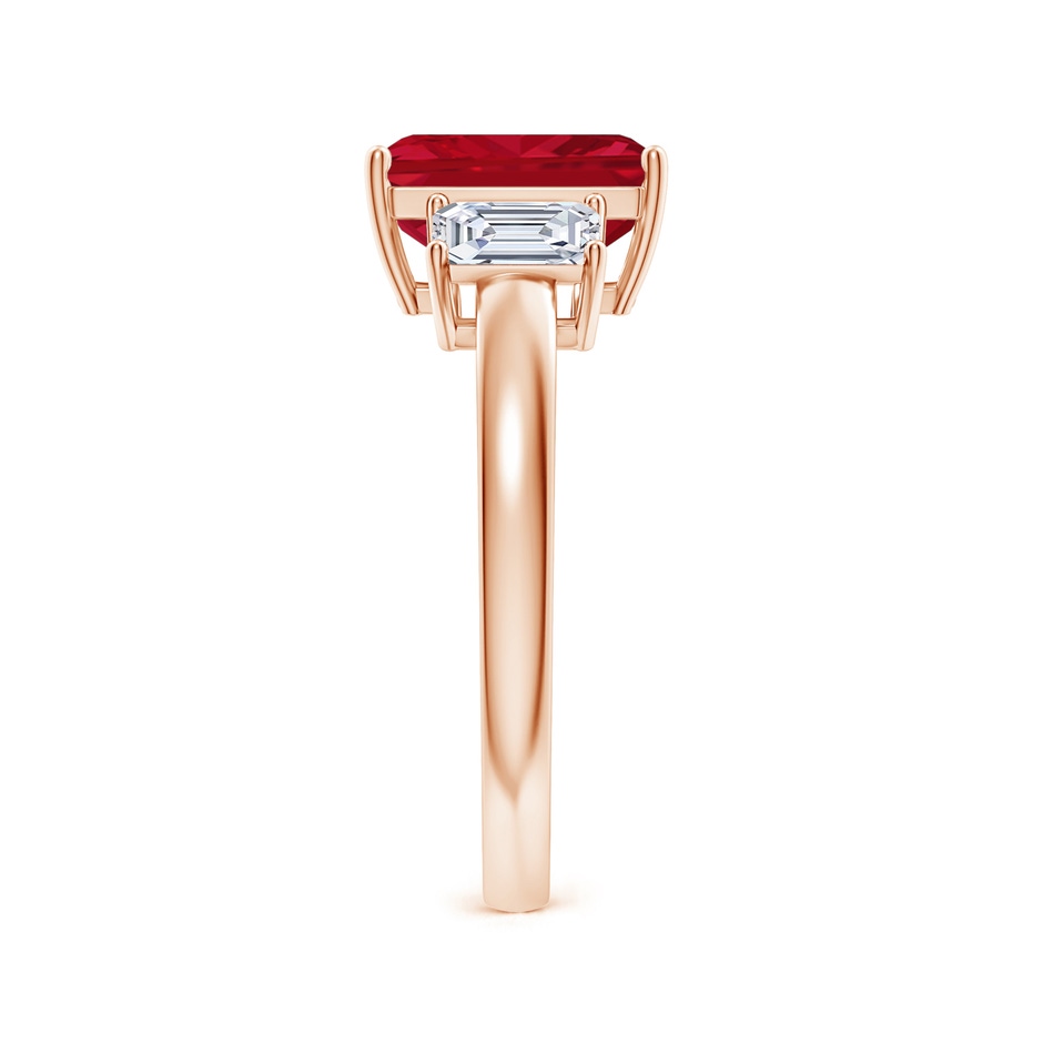 9x7mm AAA Emerald-Cut Ruby and Diamond Three Stone Ring in Rose Gold side 299