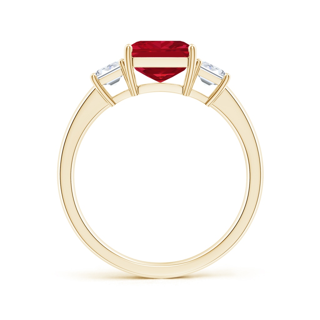 9x7mm AAA Emerald-Cut Ruby and Diamond Three Stone Ring in Yellow Gold Side 199