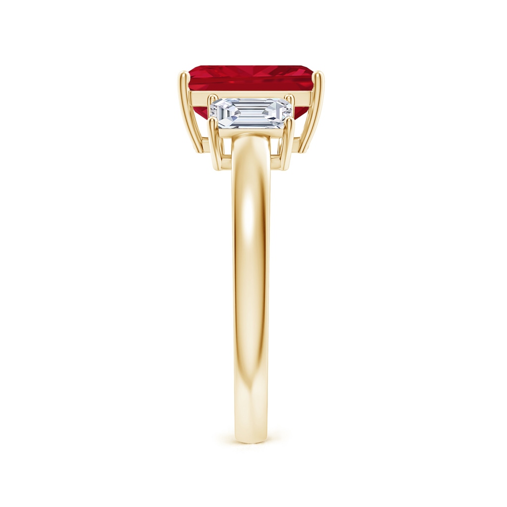 9x7mm AAA Emerald-Cut Ruby and Diamond Three Stone Ring in Yellow Gold Side 299