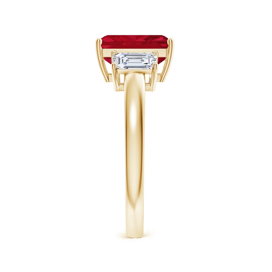 9x7mm AAA Emerald-Cut Ruby and Diamond Three Stone Ring in Yellow Gold side 299