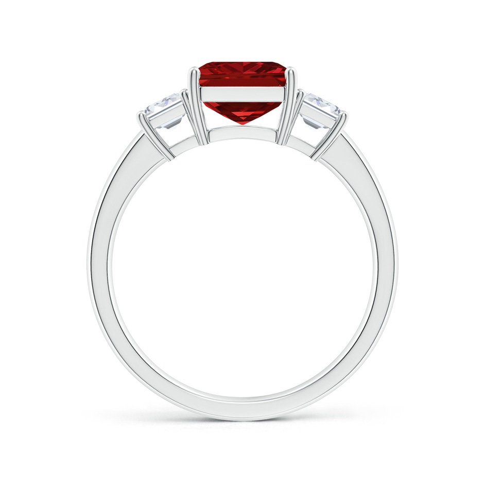 9x7mm AAAA Emerald-Cut Ruby and Diamond Three Stone Ring in P950 Platinum side 199