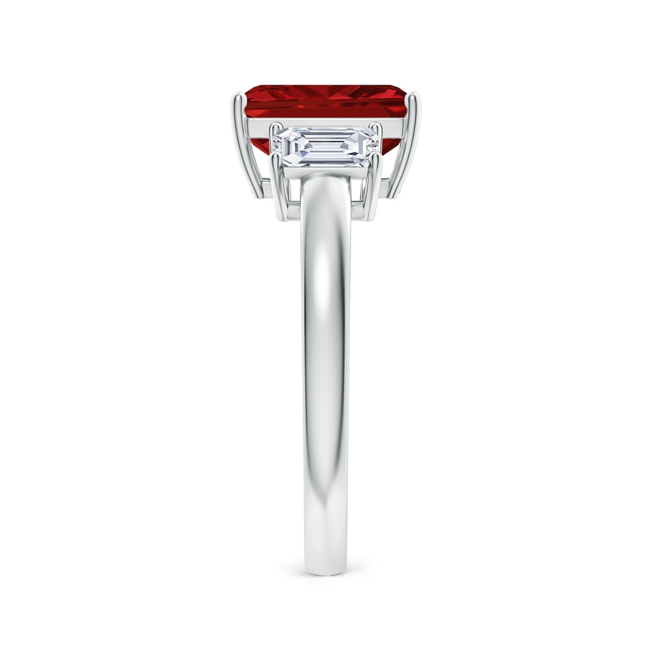 9x7mm AAAA Emerald-Cut Ruby and Diamond Three Stone Ring in White Gold side 299