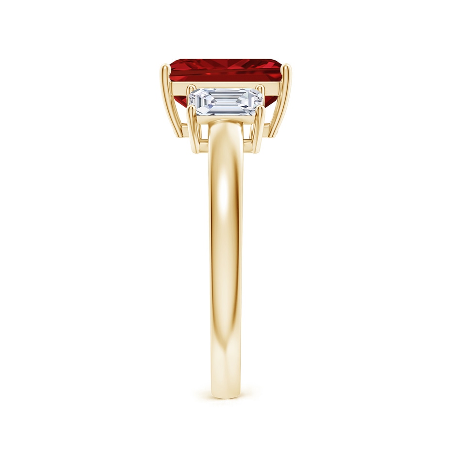 9x7mm AAAA Emerald-Cut Ruby and Diamond Three Stone Ring in Yellow Gold side 299