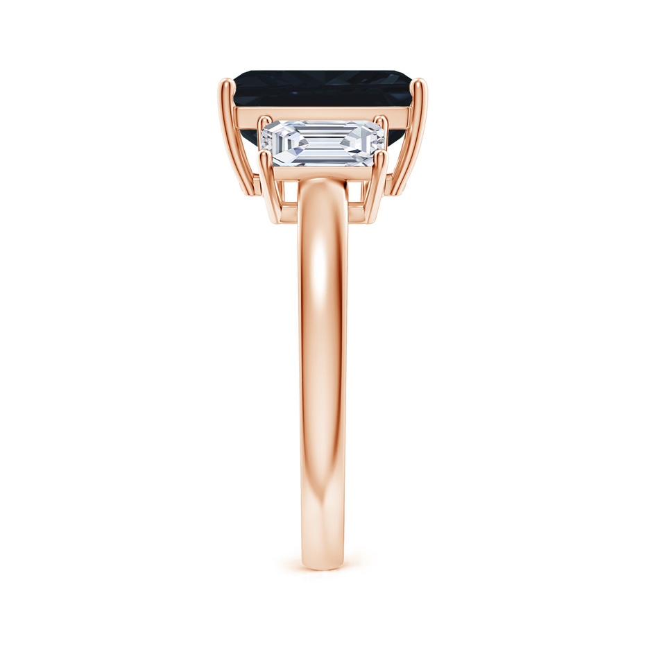 10x8mm A Emerald-Cut Blue Sapphire and Diamond Three Stone Ring in Rose Gold side 299